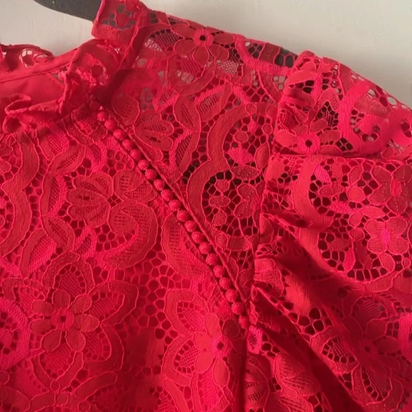 NEW‎ LILLY PULITZER averi long sleeve lace top in ruby red two tone carnival XS